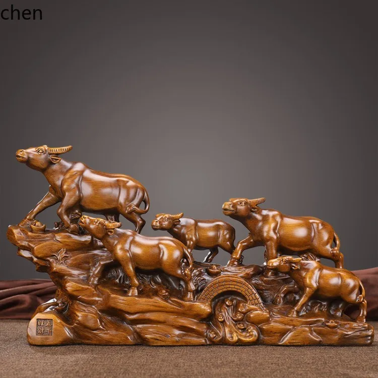 CZ Five Cattle Wealth-Bringing Large Cow Ornament, Fortune-Attracting Office Desktop Decoration Cabinet Display, Opening Gift