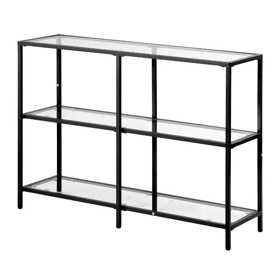 

3Tier Glass Console Table Modern Rectangle Sofa Side Table with Tempered Glass Top and Iron Legs Golden Consloe Desk with Anti