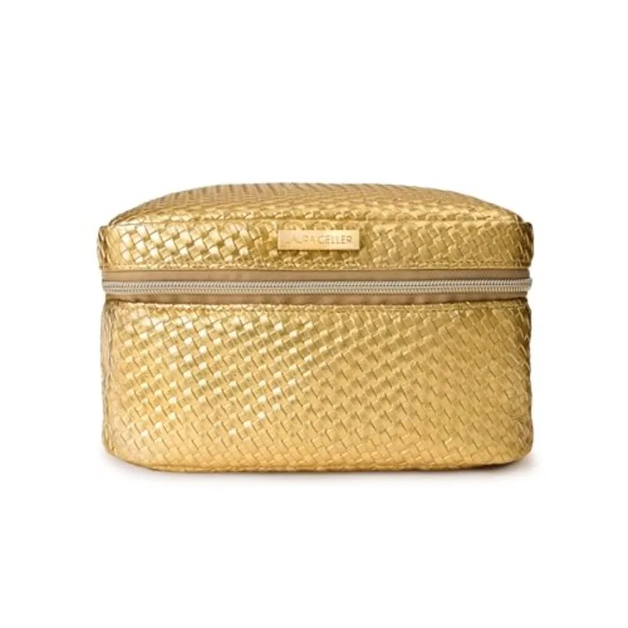 

Laura Geller Train Case Makeup Organizer Structured Cosmetic Bag with Brush Holders Compartments and Travel-Friendly Storage