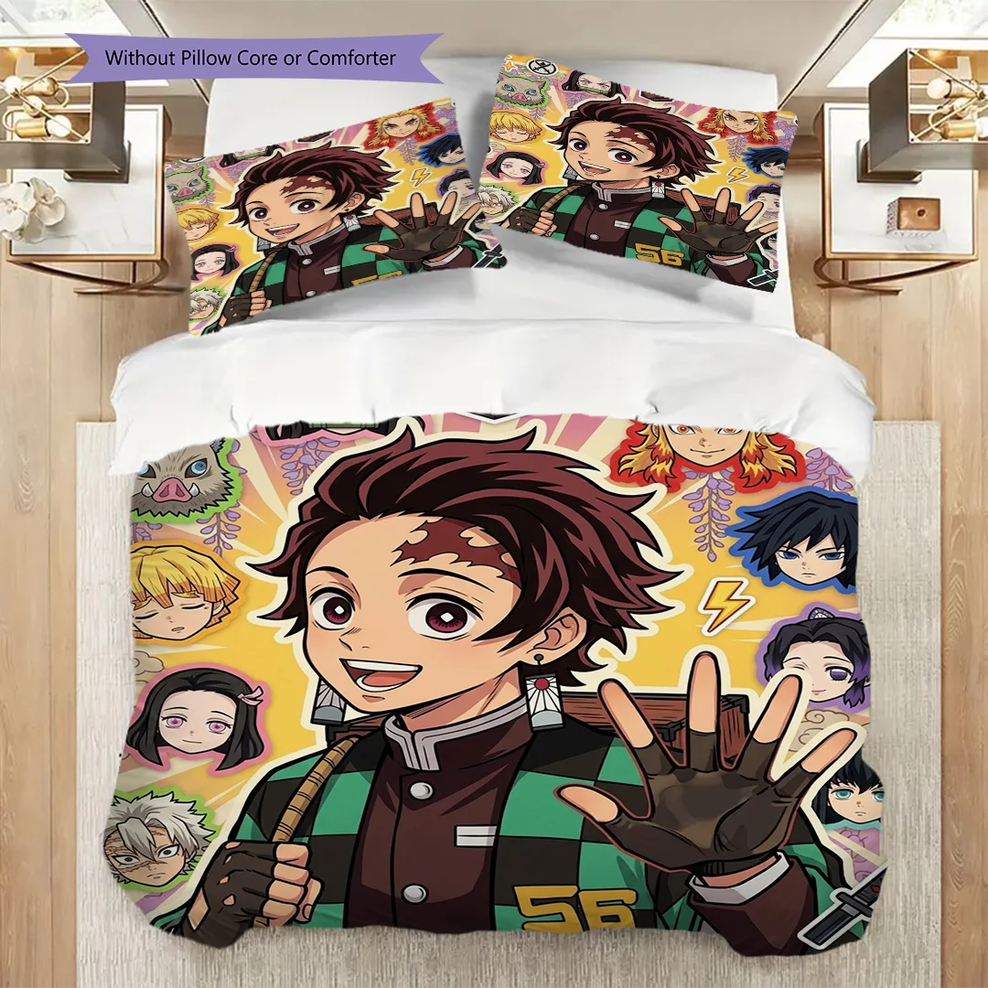 Anime Demon Slayer Themed Printed Duvet Cover Set & Pillowcase Bedroom Daily Bedding Fan Gift-kwq322