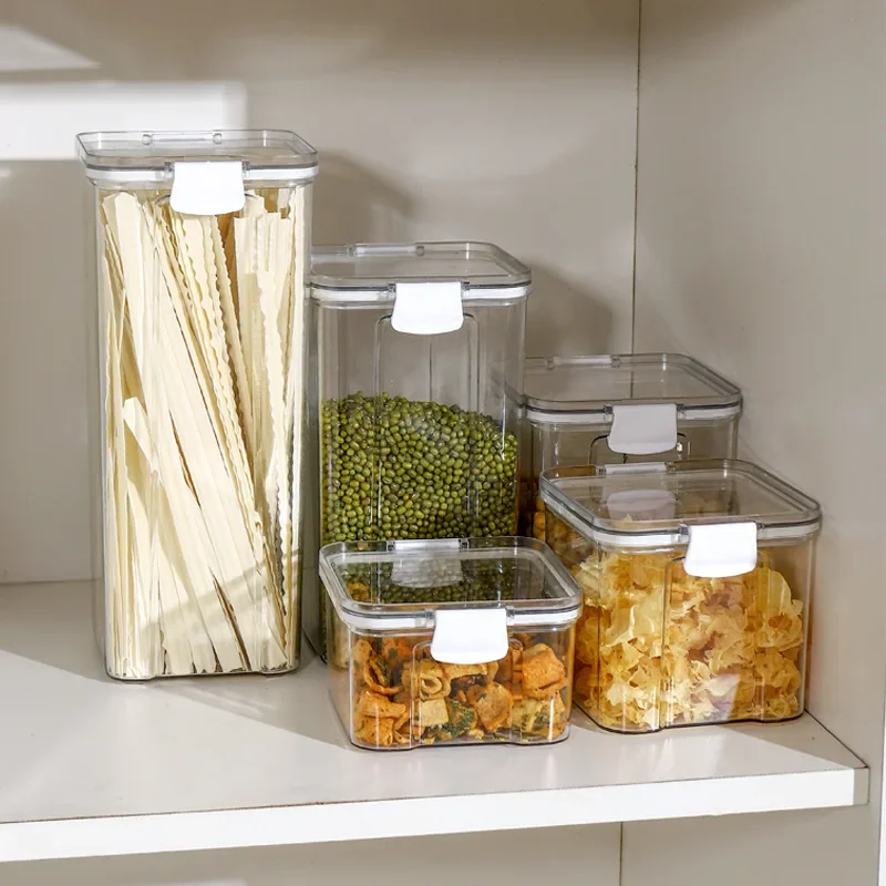 Food Box Storage Container With Airtight Lid Condiment Organizer Plastic Dispenser Jar Hermetic Kitchen Cereal Snack Spaghetti