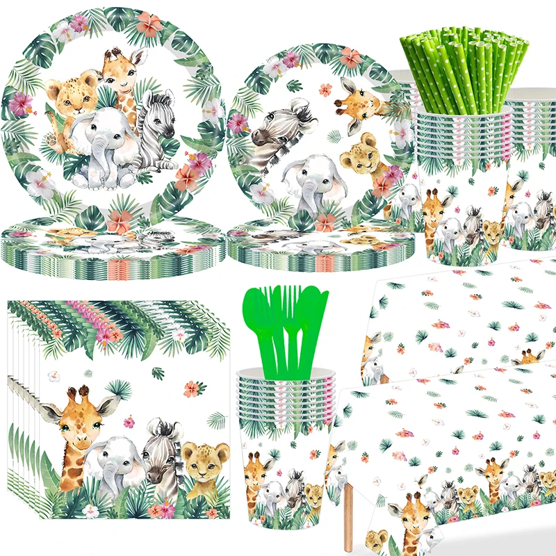 133 Pcs Animals Party Supplies Jungle Paper Plates Napkins  Theme Party Tableware Set  Dinnerware Birthday Party Shower Decora