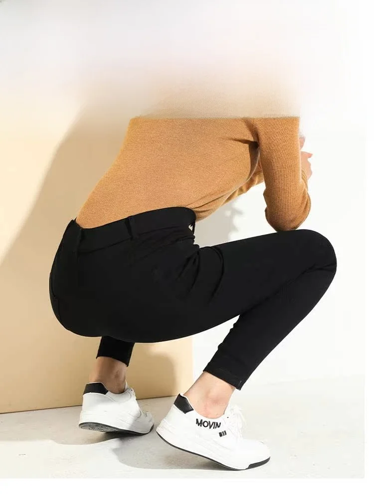 plus Size Fce Lined High Waist Bot Pants for plus Size Women Comfortable Casual Long Trousers Autumn Winter Bla Slim...