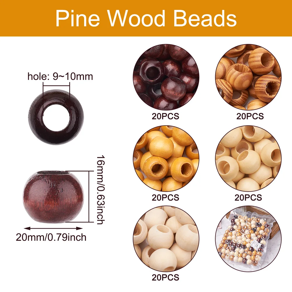 1Set 19mm 20mm Large Hole Wooden Spacer Beads Natural Rondelle Round Wood Beads for Bracelet  DIY Jewelry Making Hole: 9-10mm