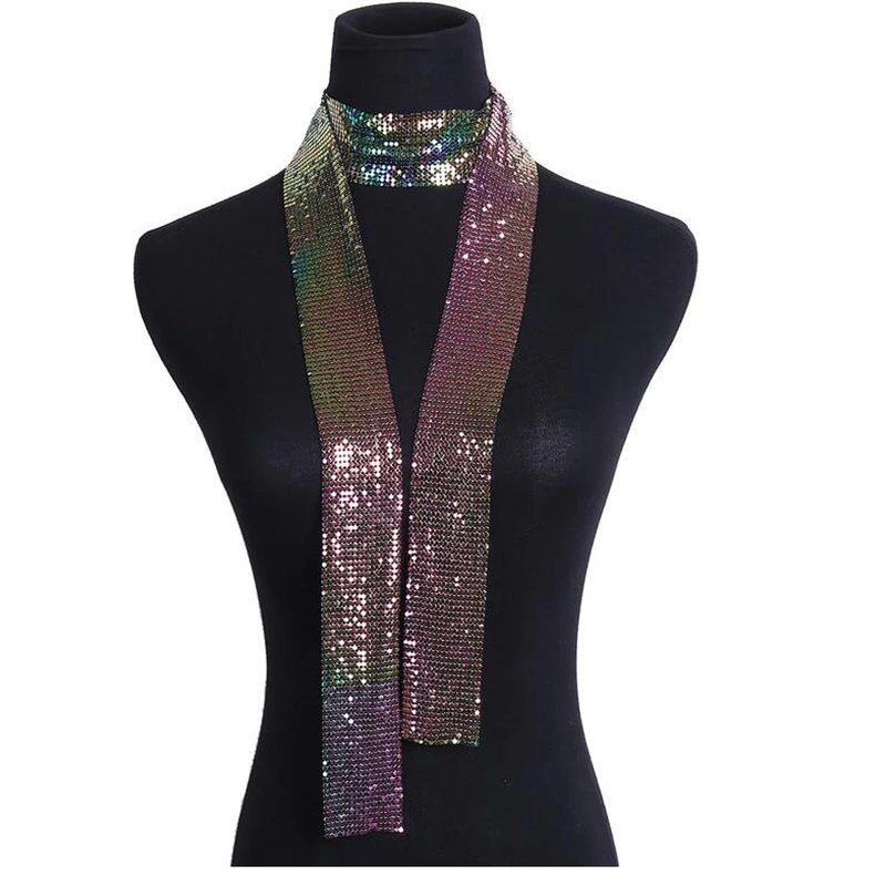 Fashionable Sequin Scarf Necklace Women\'s Personality Simple Accessories Long Neck Stitching Alloy Collar Clothing Matching