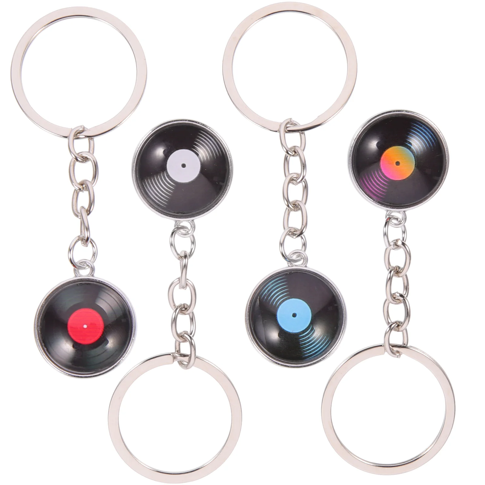 4 Pcs Round Record Key Chain Baby Gifts Purse Keychain Metal Music Vinyl Records Keyring