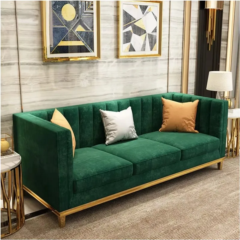 Modern Style Apartment Living Room Velvet Reclining Leisure Sectional Sofa Set Stainless Steel Hotel Villa 3+2+1 Luxury