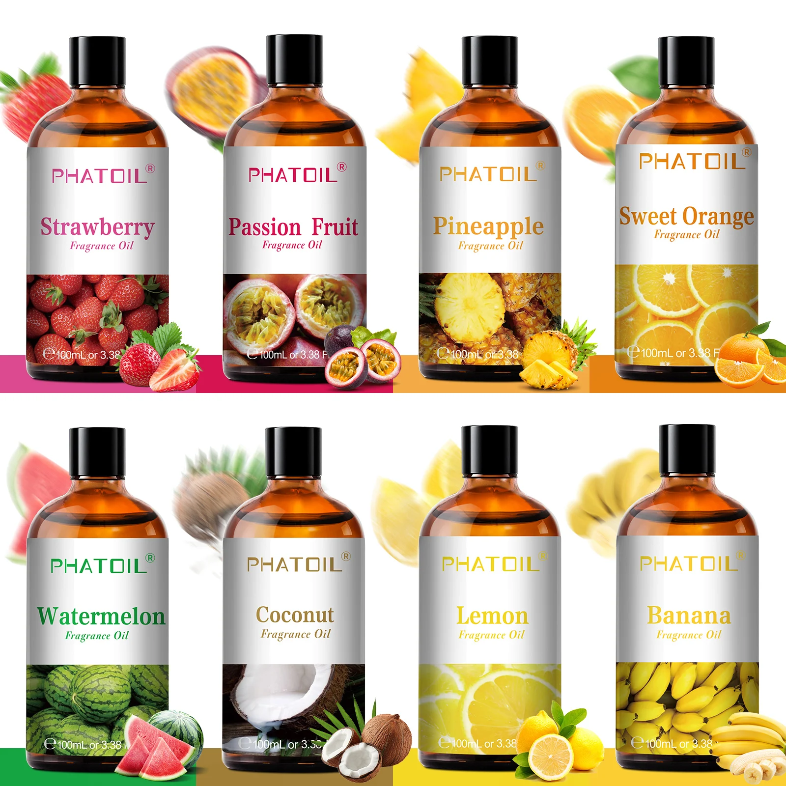 PHATOIL 100ml Long-Lasting Fragrance Oil for Aromatherapy Diffuser Strawberry Cherry Coconut & Vanilla Mango Fragrance Oils