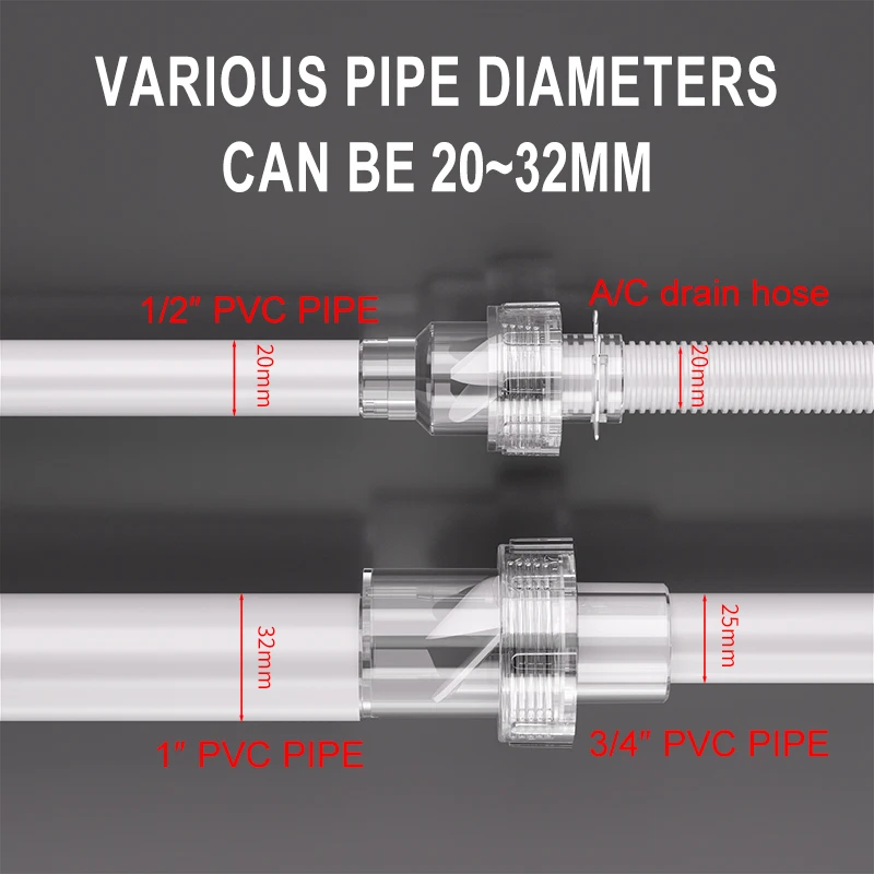 Transparent One-way Slow Closing Drain Check Valve Anti-odor Air Conditioner Condensate Water Backflow Preventer Three-proof Dra