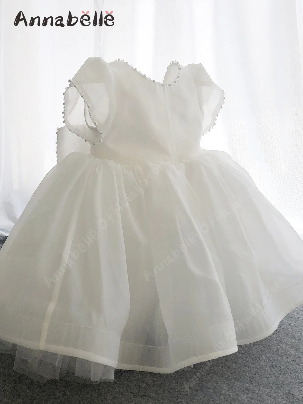 Annabelle Cute Girl Priness Dress Yarn Puffy Skirt Large Bow Decoration Girl Ceremony Dress For Wedding