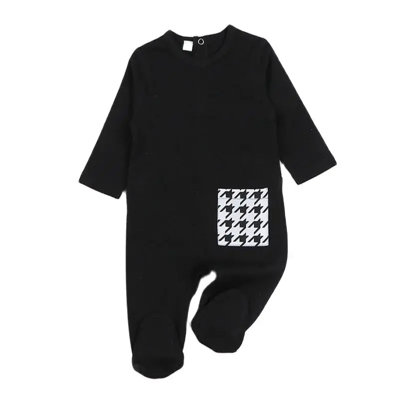 Baby cotton pyjamas kids clothes long sleeves children clothing black baby boy girls overalls w/pocket clothes footies pajamas