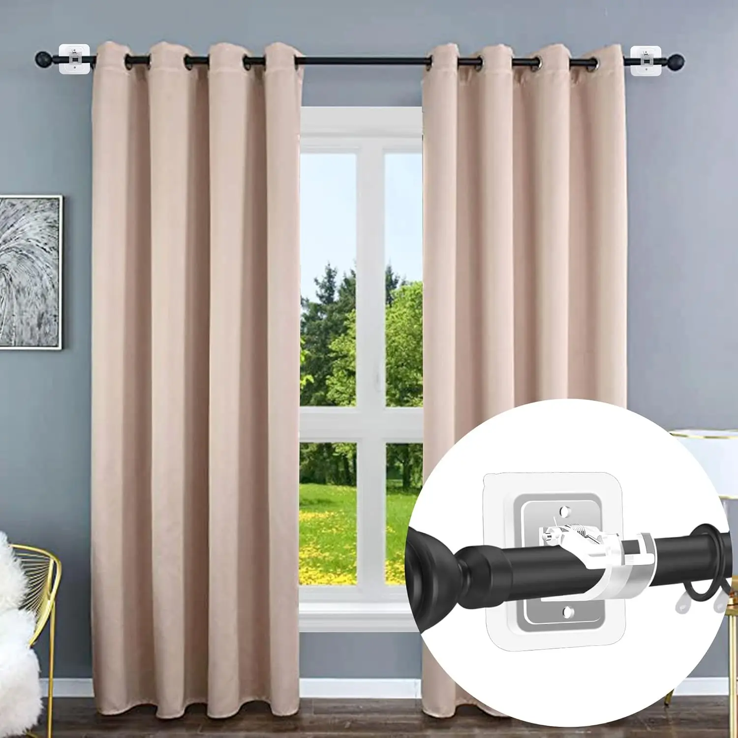 No Drill Curtain Rod Holder Hooks, 8PCS Self Adhesive Brackets for Bathroom Kitchen, Clear view 2