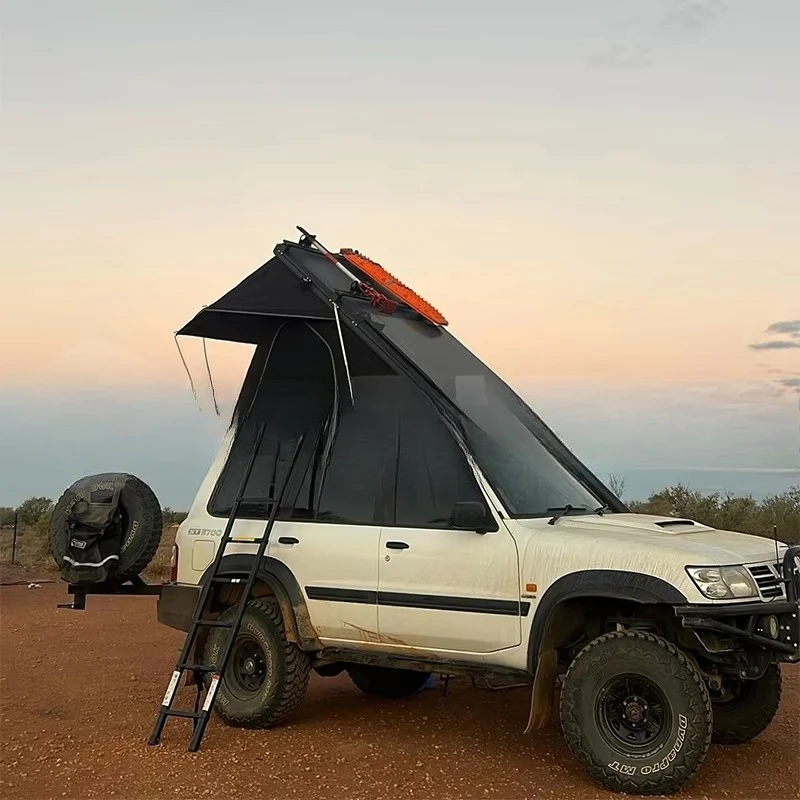 

Camping Aluminum Triangle Car Roof Tent Flip Aluminum 2 Person Hard Shell Roof Tent
