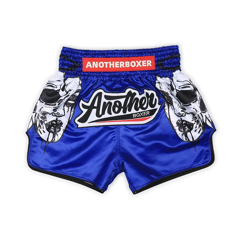 Blaue Muay-Thai-Shorts aus Satin, Kickbox-Shorts, Unisex, für Männer, Frauen und Jugendliche, leichte Kampfsport- und Boxshorts.