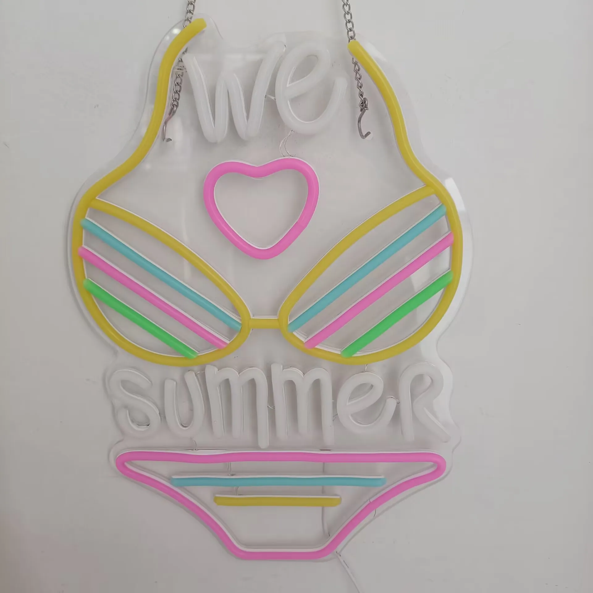 We Love Summer Neon Sign LED Neon Light USB Powered Dimmable for Tropical Theme Party Home Bar Summer Club Decor Gift for Friend