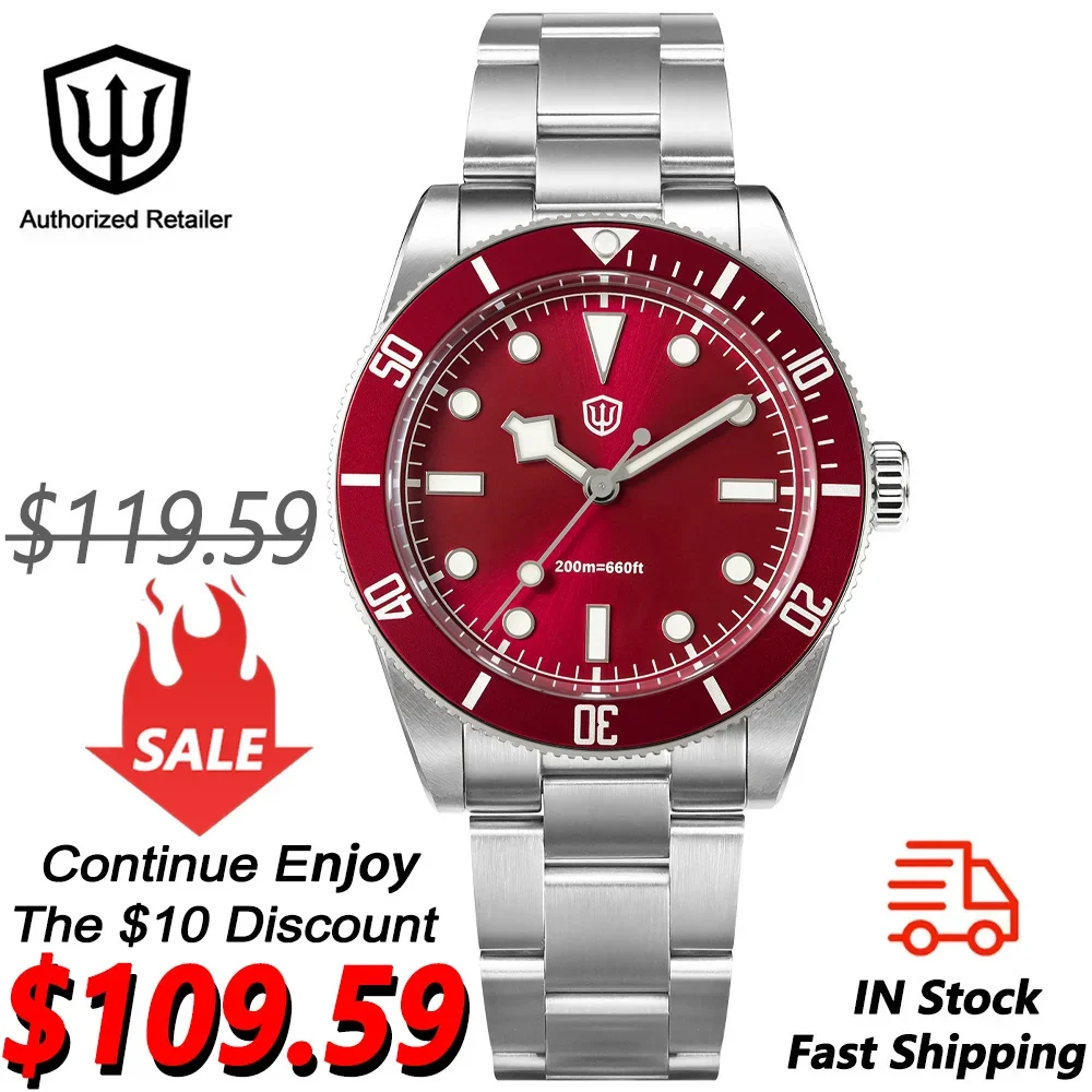 

Watchdives WD7922 BB54 Часы VH31 Sweep Second Механизм Сапфировое Стекло 20 бар Водонепроницаемые C3 Светящиеся 37 мм Винтажные Часы