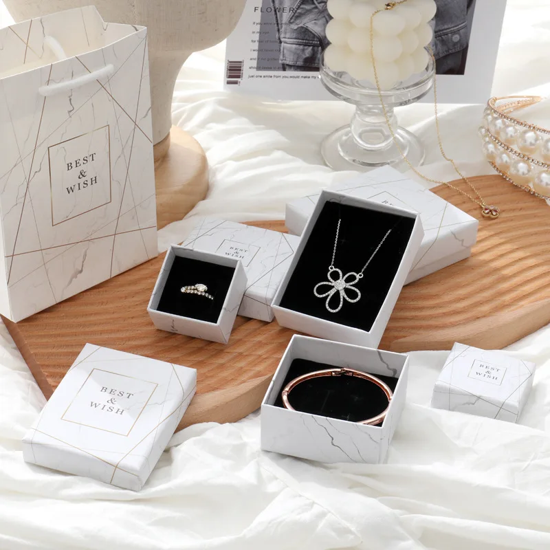 Simple Marbled Jewelry Box Birthday Gift Jewelry Store Jewelry Display Promotional Packaging Box Earring Necklace Storage Box