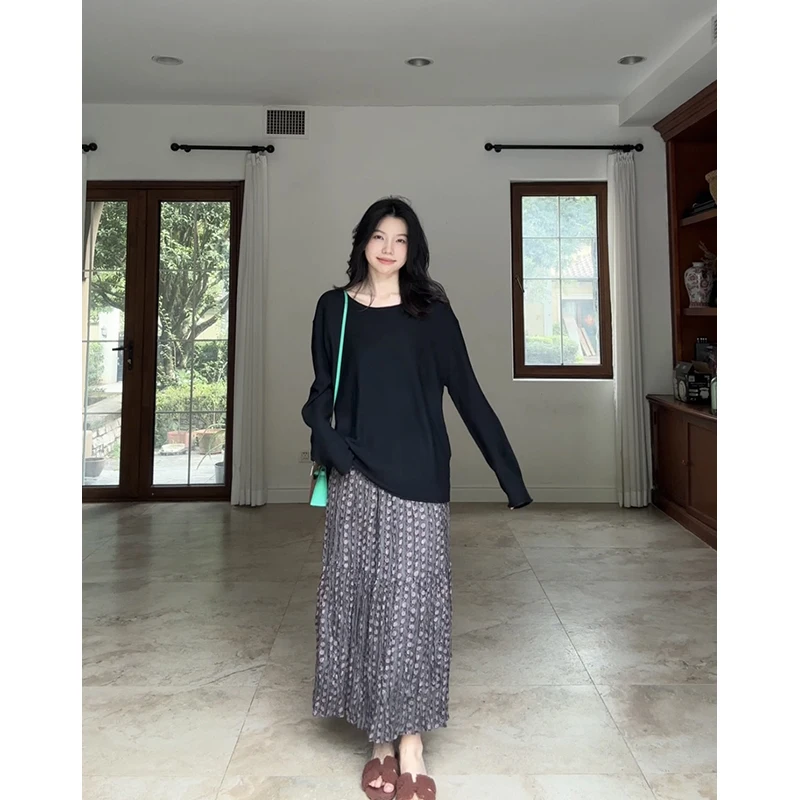 

Floral Pleated Slimming f Skirt G925G2723 Polyester Fiber Spring Season Women's Faion Set Two-Piece Ensemble