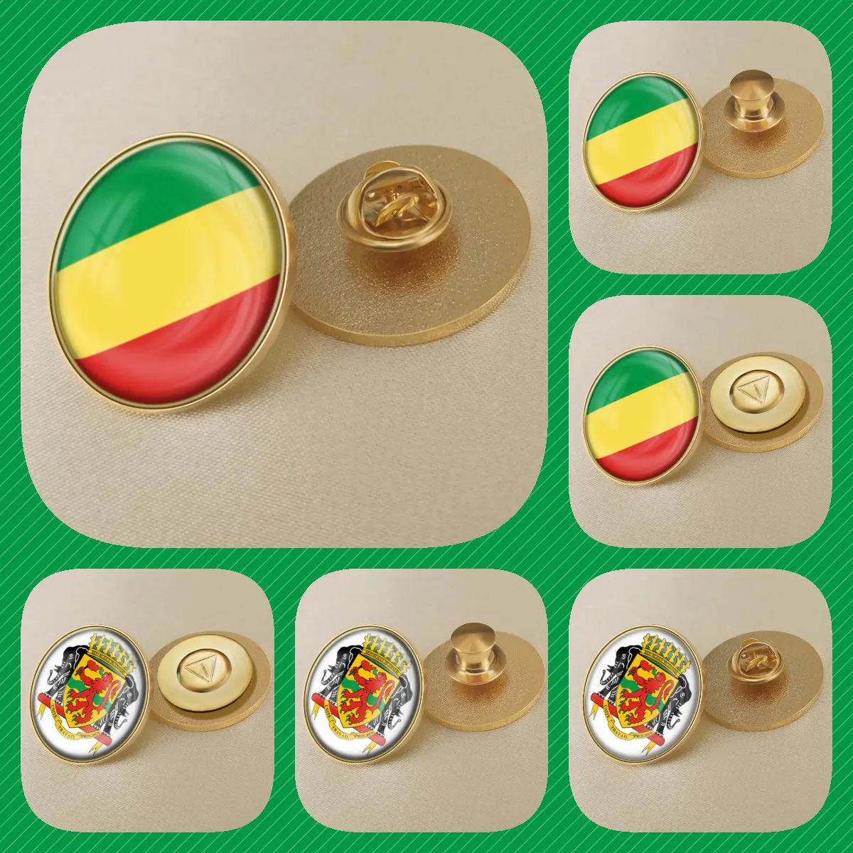 Congo Republic Map Flag National Emblem Brooches Badges Lapel Pins