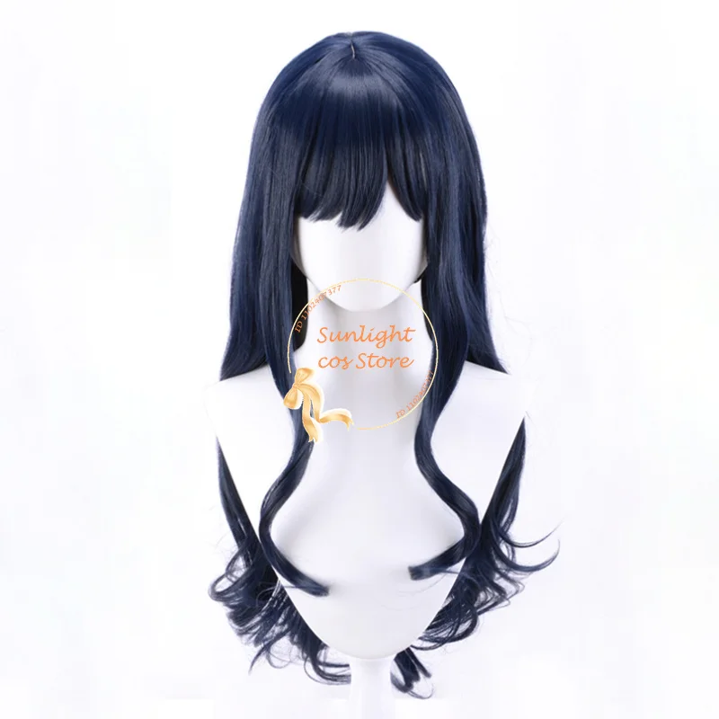 Game FFXIV FF14 Gaia Cosplay Wig 80cm Long Dark Blue Curly Anime Wigs Heat Resistant Synthetic Hair Women Party Wigs + Wig Cap