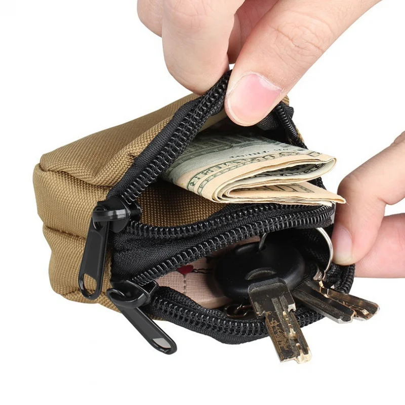Nylon Double Zipper Pocket Coin Purse Men Tactical Molle Pouch Outdoor Hunting Small Card Holder Keys Storage Belt Waist Bag