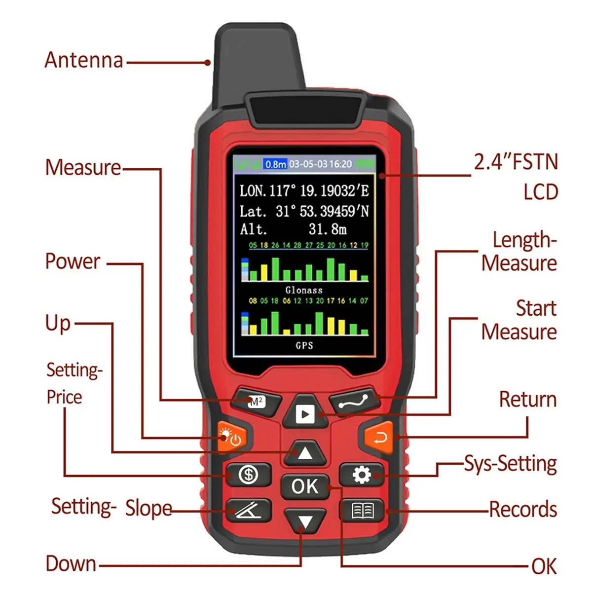 GPS Land Area Meter Handheld Land Surveying Instrument Auto Track Land Lake Area Length Measurement Test Device