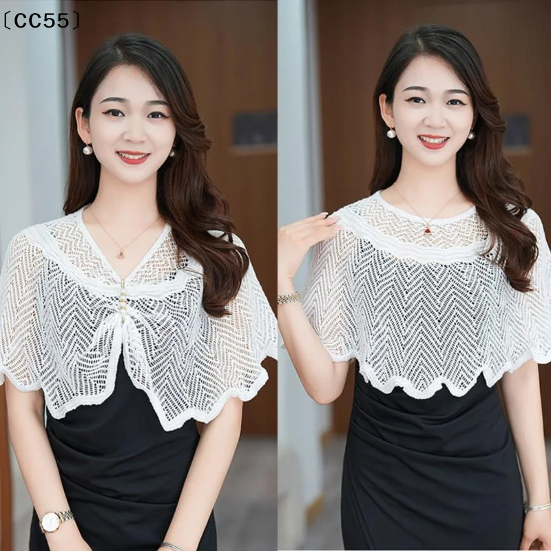 Fashion Knitted Shawl With Brooch Hollow Out Summer Air Conditioning Fake Collar Neck Cape Shoulder For Women〔CC55〕