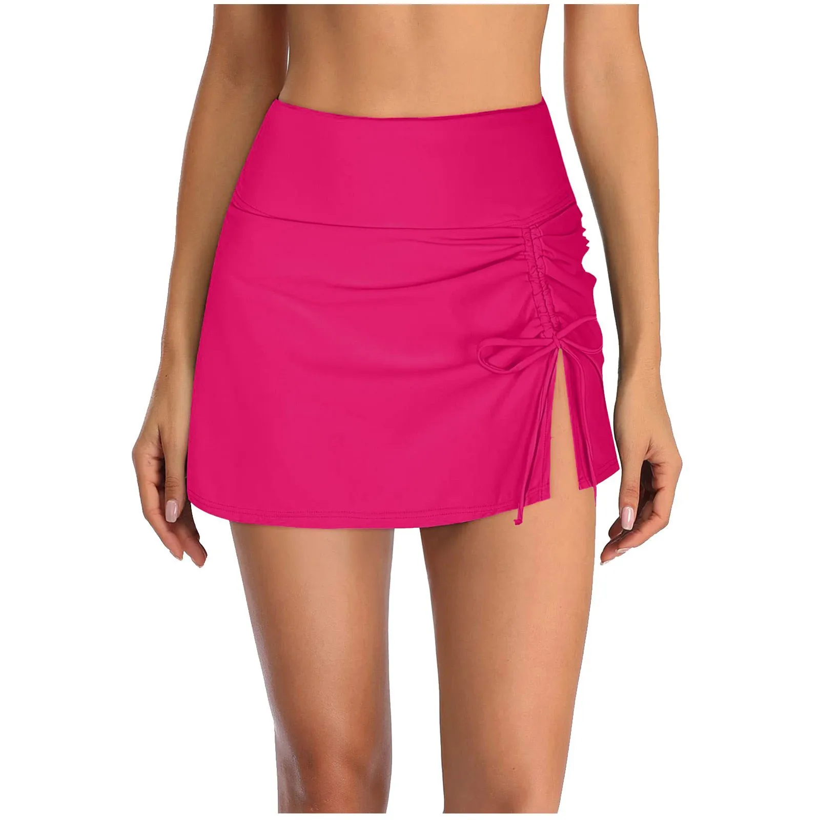 

Fashion Sexy Solid Color High Waist Pleated Slit Drawstring Swimming Brief Double Skirt Casual And Versatile Slimming Half Dress
