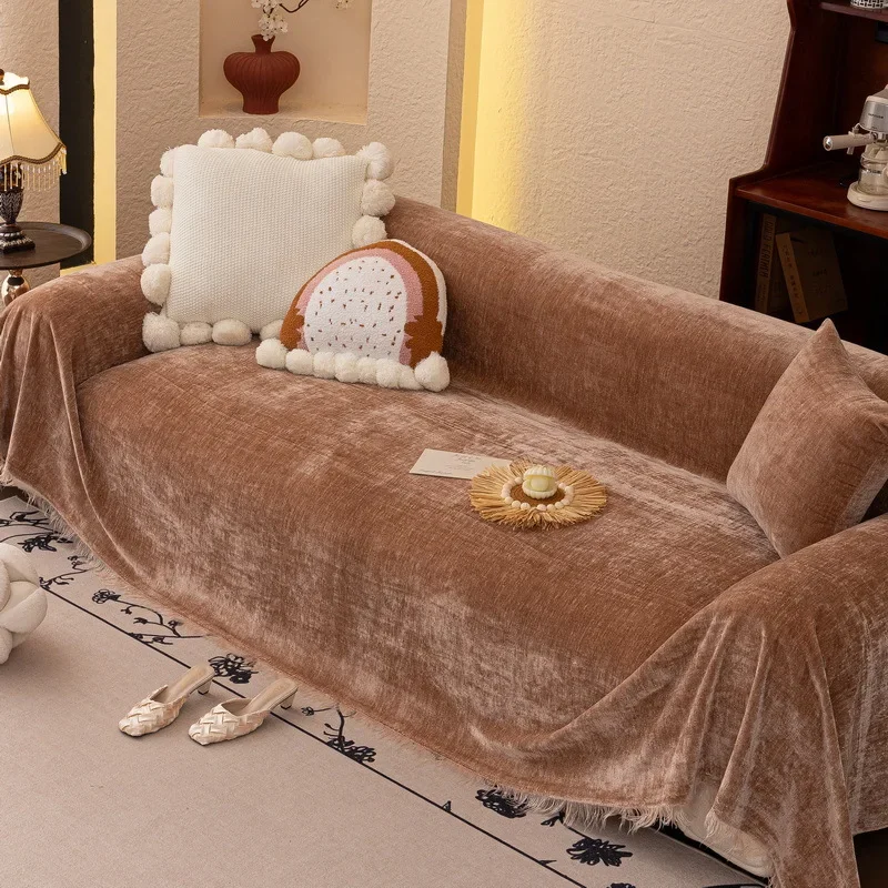 All Season Chenille Sofa Throw Cover Anti Slip Anti Cat Scratch Universal Fits Most Sofa Furniture Protector