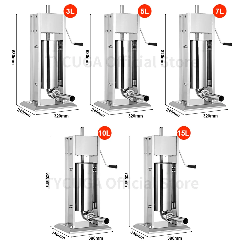 7/10/15L Sausage Maker Stainless Steel Vertical for Commercial Stuffer Filler Manual for Home Make Sausage Filling Machine