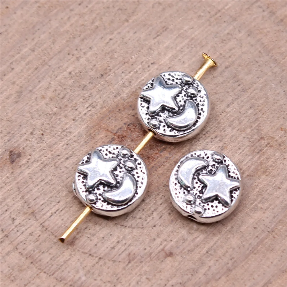 

20PCS 9x9mm 2Side Moon Star Round Small Hole Bead Finding