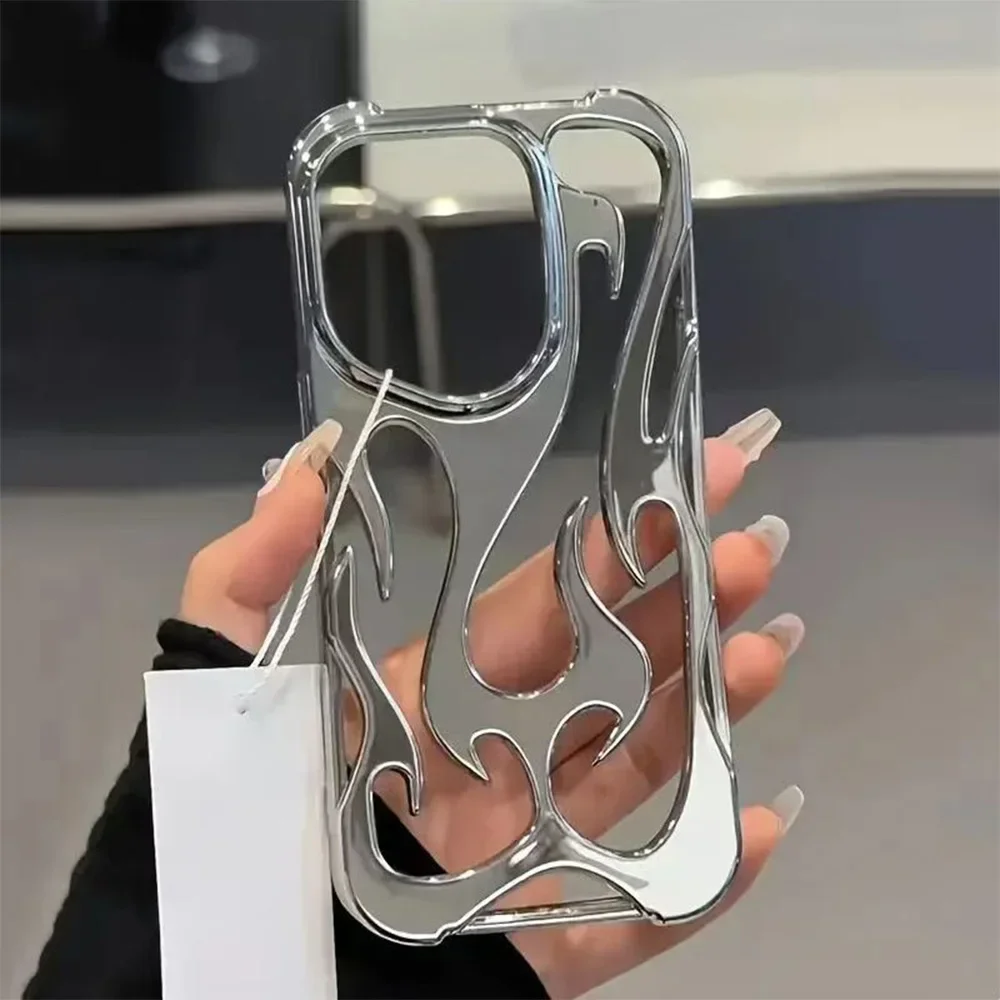 Fashion Hollowed Fire Flame Phone Case For iPhone 16 Pro Max 15 14 Plus 13 12 11 16 Full Lens Protection Shockproof Armor Cover