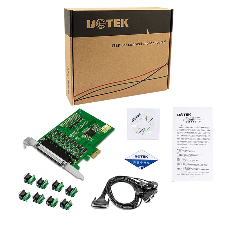 UOTEK Industrial High Speed PCI-E to 8 Port RS-485 RS-422 Serial Card PCIE to RS485 RS422 Converter ESD Anti-lightning 4U UT-798