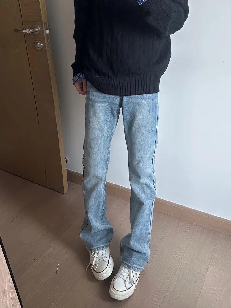 

Light Blue American High Street Jeans Men's Trendy Cleanfit Pants Slim Fit Micro Flared Autumn Wear Casual Wear Resistant