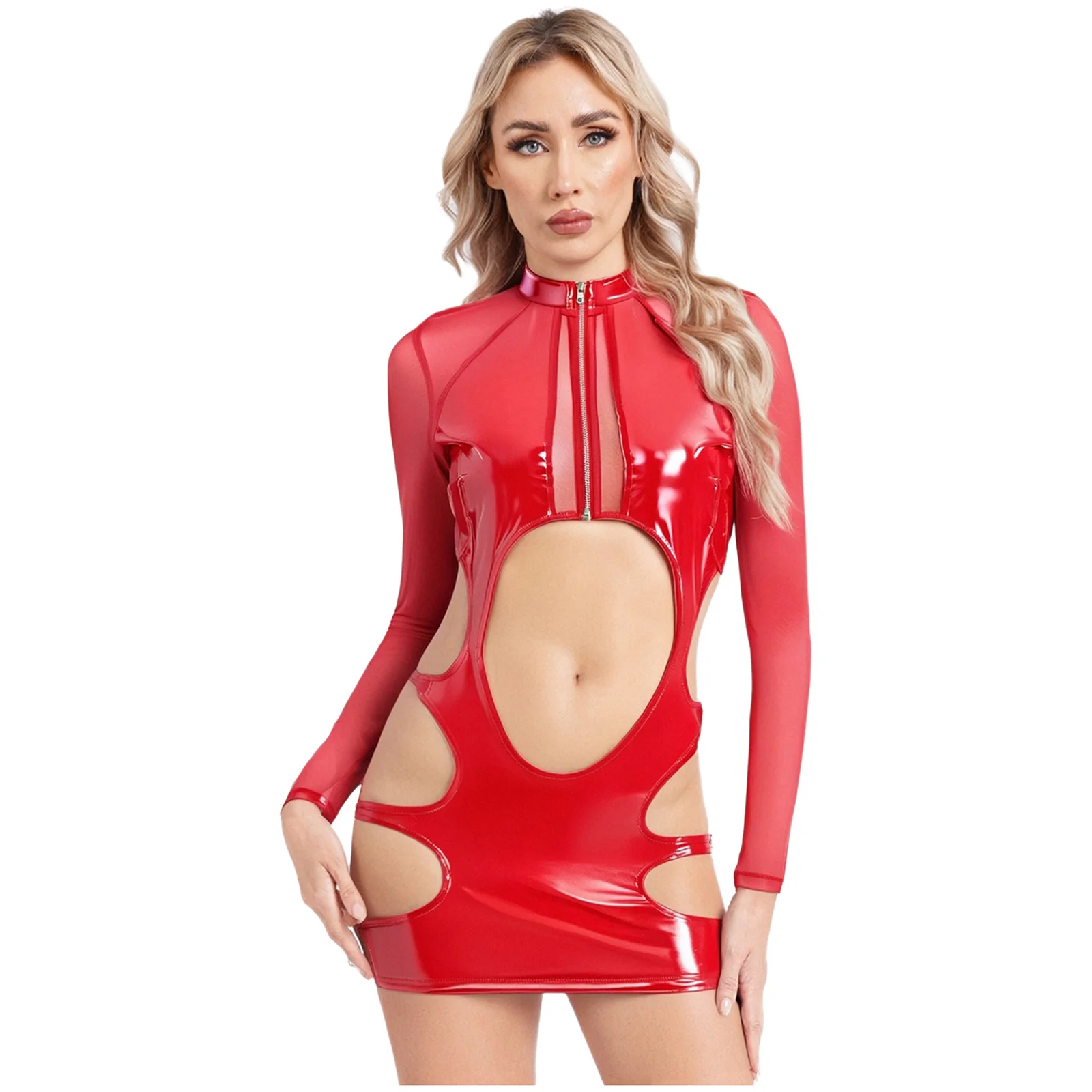 

Женское модное платье из искусственной кожи с открытыми боковыми вырезами, мини-платье для нижнего белья, ночная рубашка для ролевых игр, вечерние наряды для бара