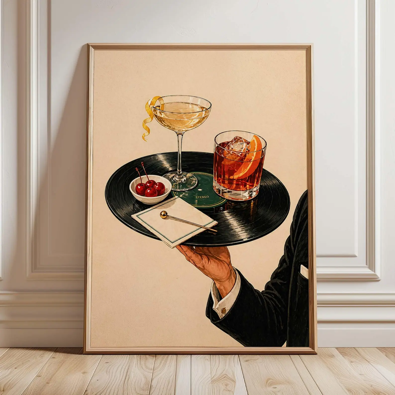 Vintage Vinyl Record Cocktail Canvas Poster Retro Jazz Art Canvas Painting Abstract Wall Decor for Bar Living Room Bedroom Decor
