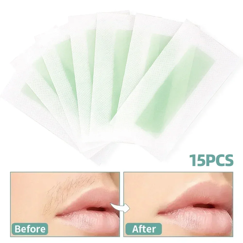 15 unids/set herramienta de depilación tiras de cera cera toallita adhesiva para cara pierna labio ceja cuerpo depilación tira papel dos lados