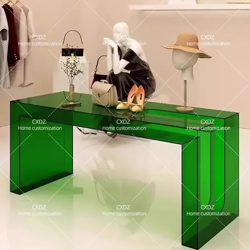 Acrylic Display Table for Clothing Store Shoe and Bag Product Showcase Transparent Waterfall Design Retail Merchandising