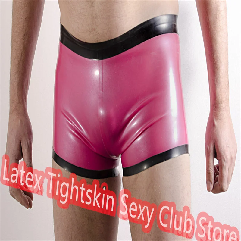 

Men Latex Panties Boxer Pink with Black Sexy Fetish Shorts Handmade Underwear Club Wear for Men Cosplay Costumes
