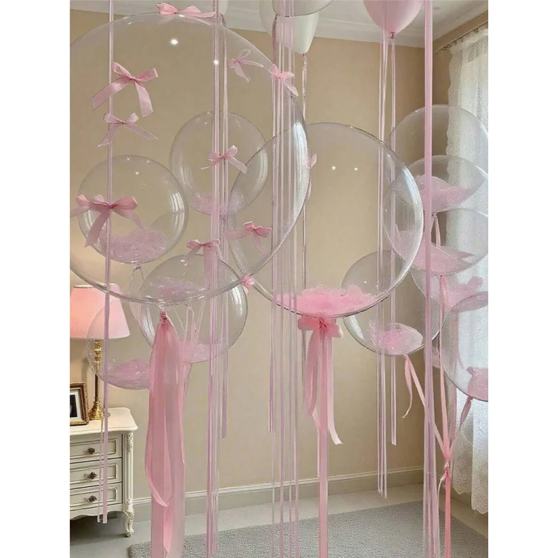 

82pcs 20-Inch Balloons With Pink Bows And Pink, Suitable Birthday Party, Holiday Event, Wedding Engagement Decoration