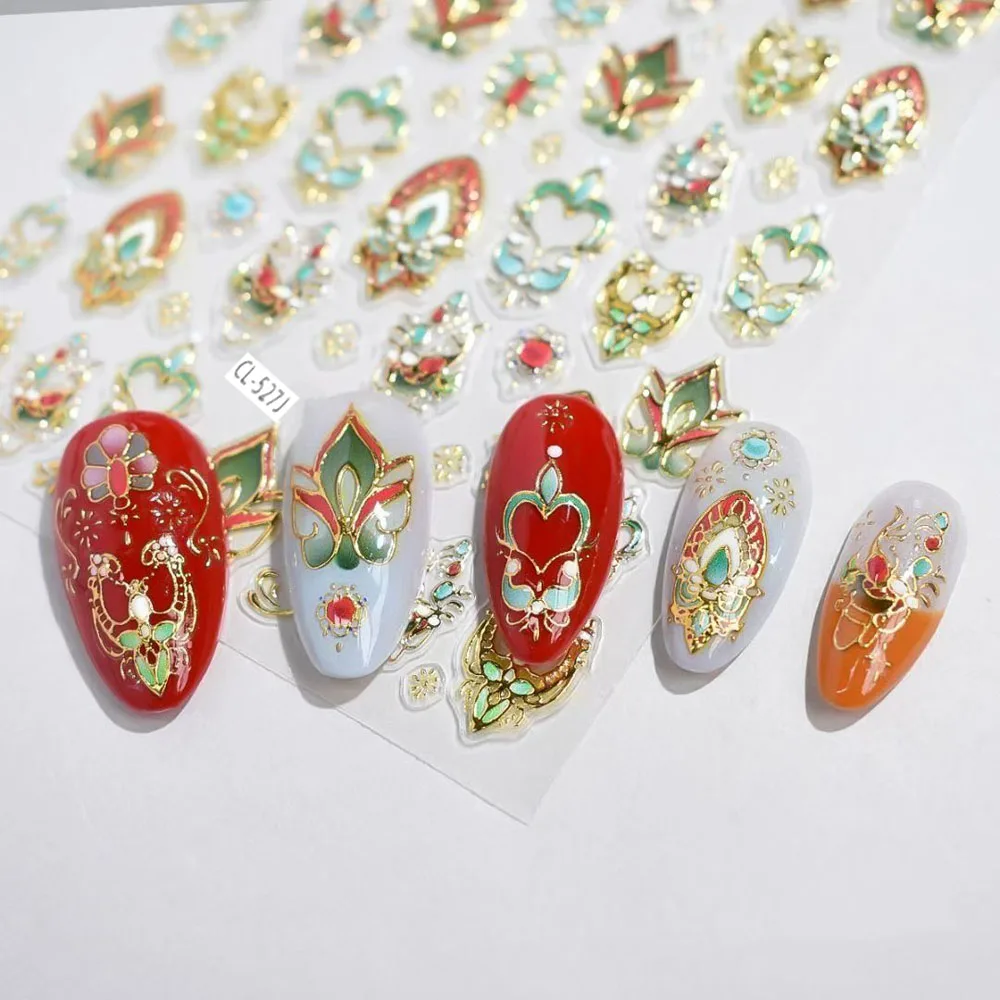 1pcs 5D New Chinese Style Dunhuang Element Nail Art Stickers Gorgeous French Flower Nail Decals Self-Adhesive Nails Supplies nk