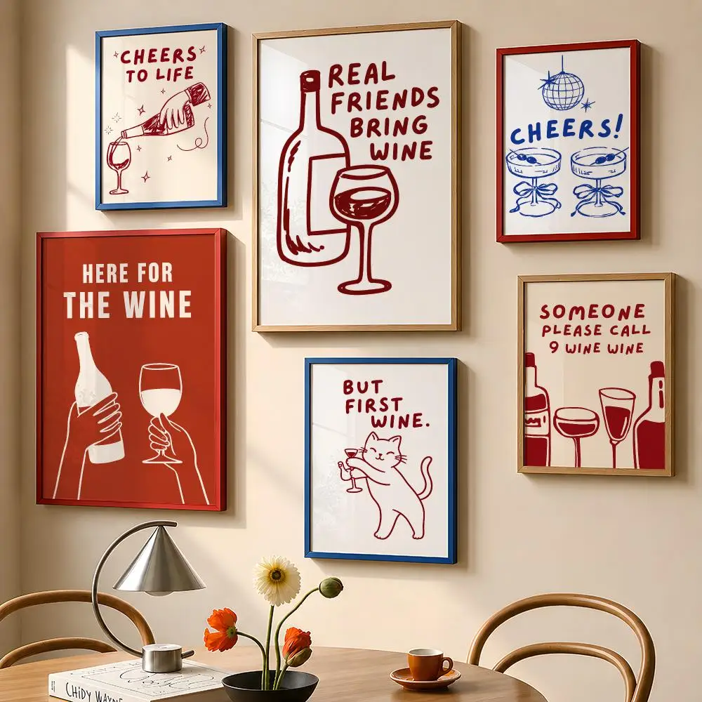 Minimalist Kitchen Pasta with Wine Martini Cocktail Good Times Poster PP Wall Art Print Removable Home Decor Cafe Apartment Gift