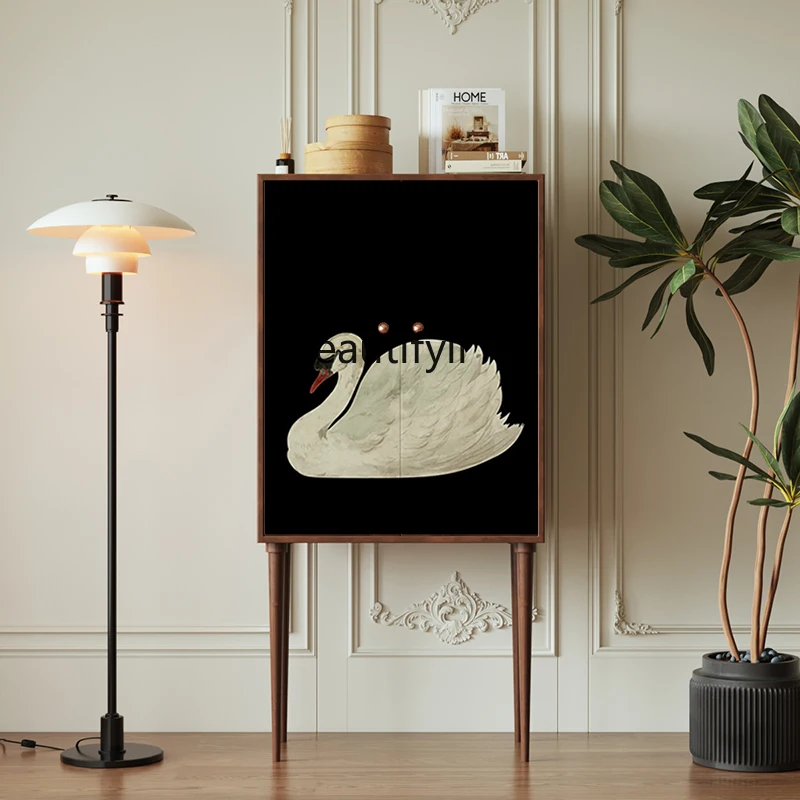 

French medieval style door-to-door solid wood storage against the wall, bucket cabinet, high-footed locker by the sofa