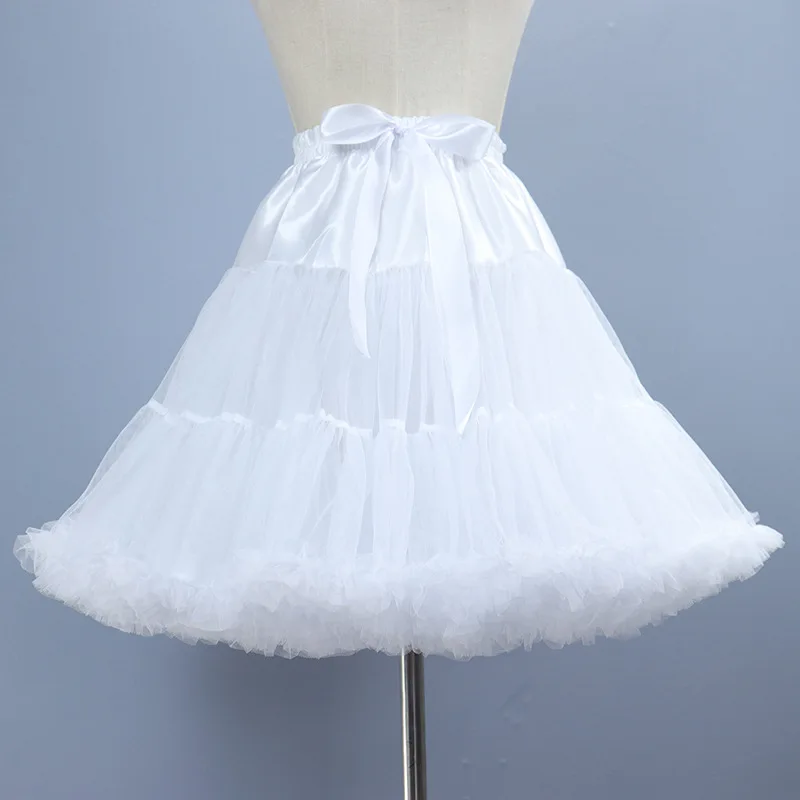 Women Lolita Cosplay Petticoat A-Line Puffy Tutu Skirt Layered Tulle Ballet Dance Pettiskirts Big Bowknot Underskirt Adult Tutu