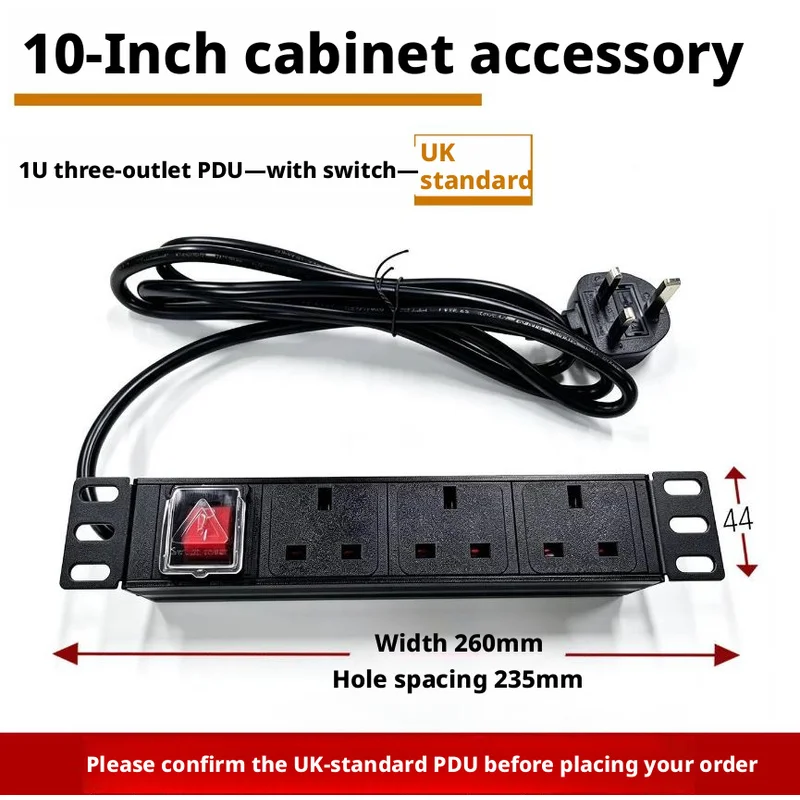 Rack Power Socket For Generic (UK BS1363 1U 3Port) 10Inch Three Standard Outlets Deliver Stable Power Supply And Match