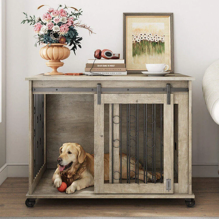 

Indoor Home Living Room Bedroom Office Pet Dog Crate Houses Furniture Multifunctional Wooden Flip Top Metal Dog Kennels Cages