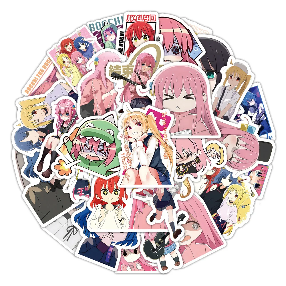 50pcs Anime Bocchi the Rock! Japanese Waterproof Decor Stickers for Water Bottle, Luggage, Scooter, Notebook & Stationery