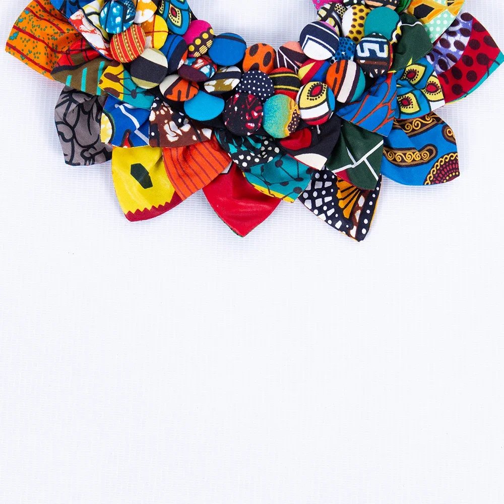 2023 Ankara Button Bib Button Earrings Statement Neckpiece Tribal Necklace Handmade Flower Shape African Jewelry WYA063