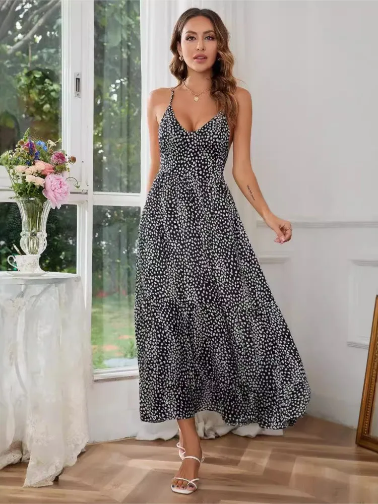 Für Frauen Spaghetti Strap Backless Kleid Neue Sommer Mode Elegante Print Party Lange Kleider Weibliche Urlaub Boho Kleid Vestidos