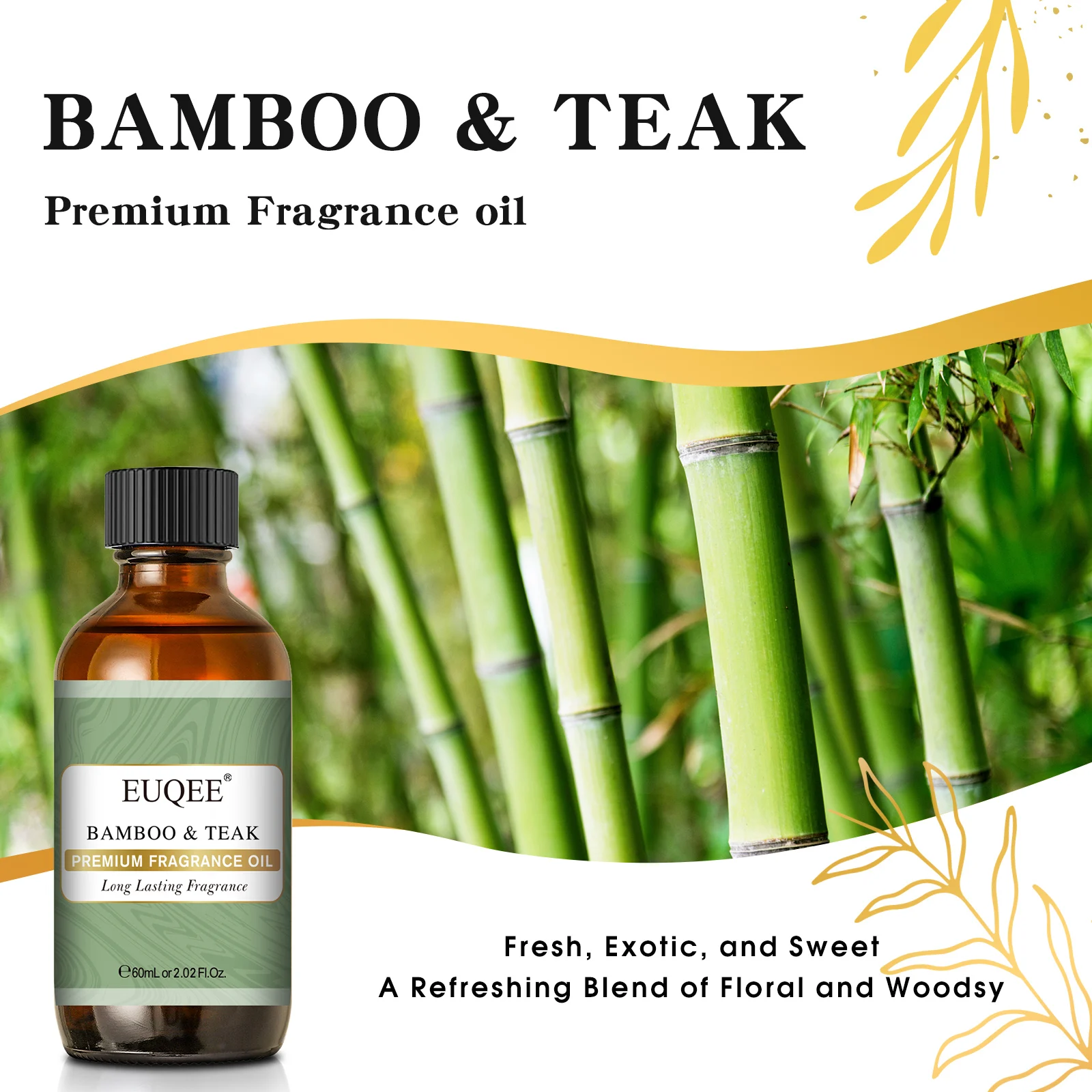 EUQEE Bamboo &Teak Forest Pine Fragrance Oil Scents Essential Oil with Glass Dropper for Aromatherapy,Soap Making, Bath Bombs,